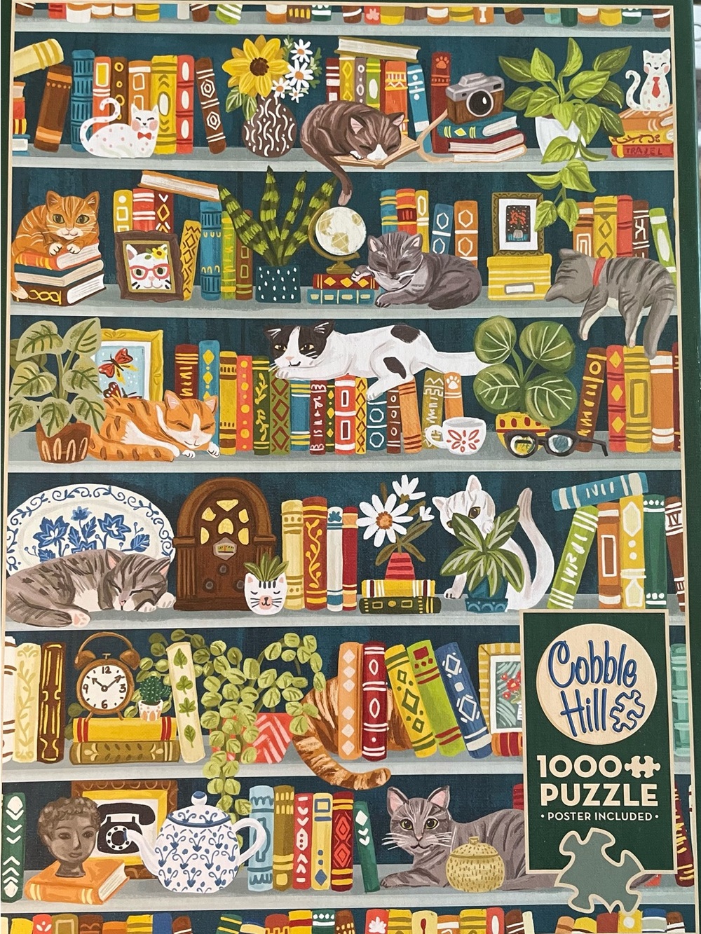 Cobble Hill 1000-Piece Puzzle “The Purrfect Bookshelf” Cats on a Colorful Booksh
